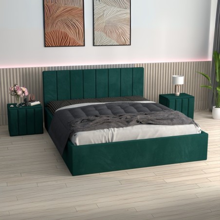 Pat Tapitat Sorin Verde + Saltea Lux Ortopedica + Noptiere Tapitate