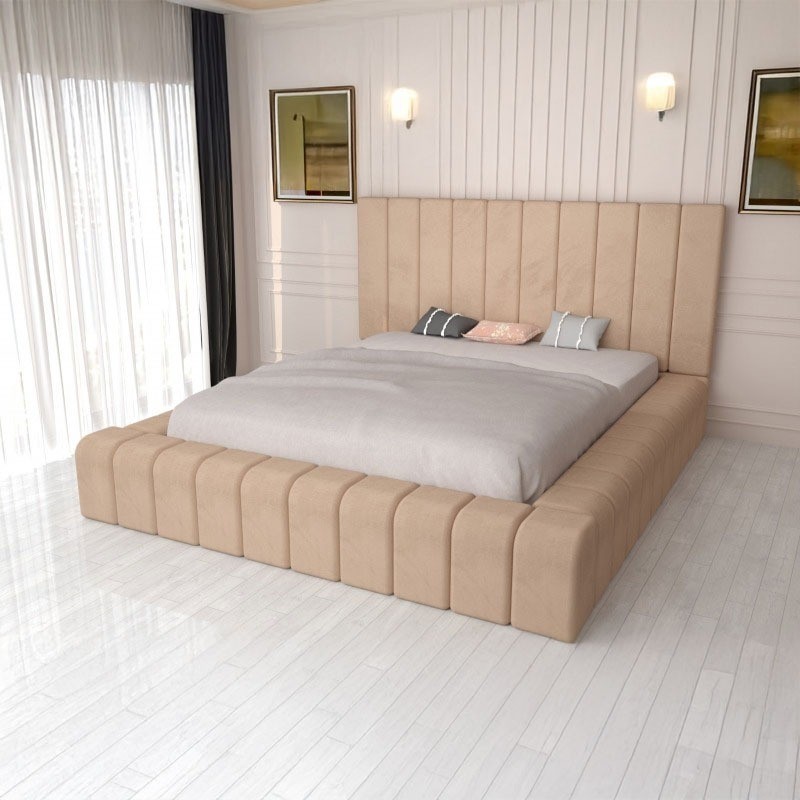 Pat Tapitat Complet Cod 01 Crem + Saltea Lux Ortopedica