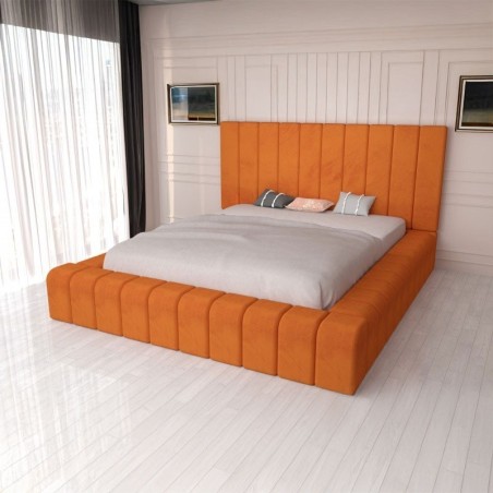 Pat Tapitat Complet Cod 01 Caramiziu + Saltea Lux Ortopedica