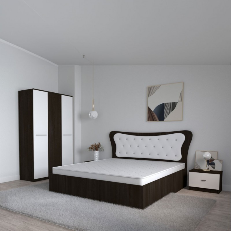 Dormitor Dante, 4 Piese, Pat Dante 160 X 200, 2Noptiere, Dulap Hera W, Culoare Wenge/Alb