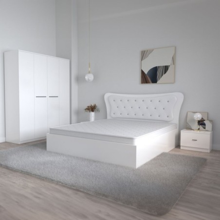 Dormitor Dante, 4 Piese, Pat Dante 160 X 200, 2Noptiere, Dulap Mirela Alb, Culoare Alb