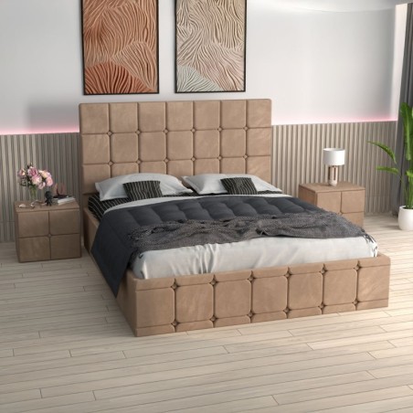 Pat Ven03 Crem +Noptiere Tapitate+ Saltea Lux Ortopedica