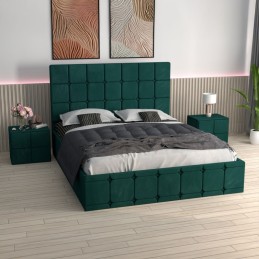 Pat Ven03 Verde +Noptiere Tapitate+ Saltea Lux Ortopedica