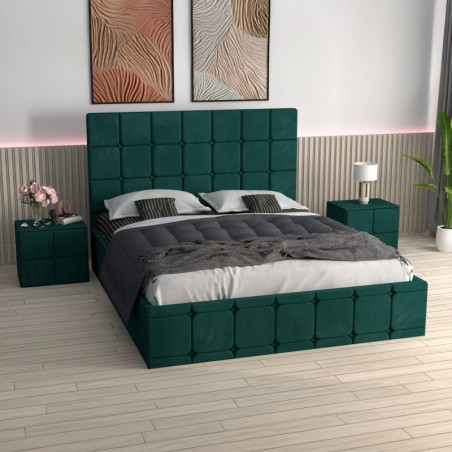 Pat Ven03 Verde +Noptiere Tapitate+ Saltea Lux Ortopedica