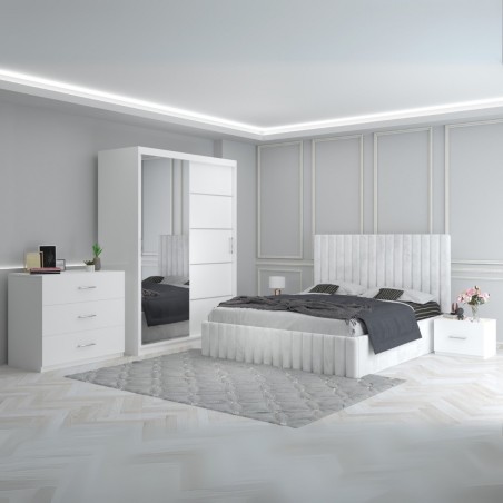 Dormitor Luca Alb + Comoda 3 Sertare