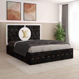 Pat Luis Negru 01 Tapitat 160x200 + Saltea LUx Ortopedica