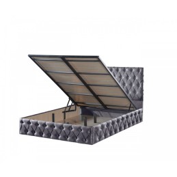 Pat Oscar Gri Petrol cu Lada de Depozitare, Somiera Metalica Rabatabilă + SALTEA 160X200