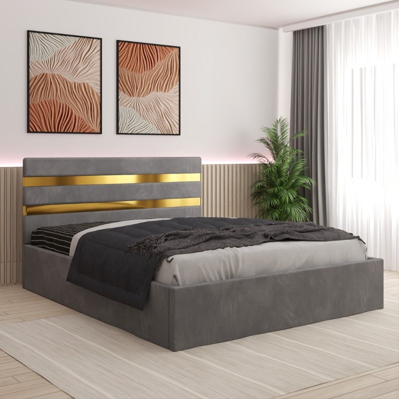 Pat Tapitat Clio Gri + Saltea 20cm Grosime