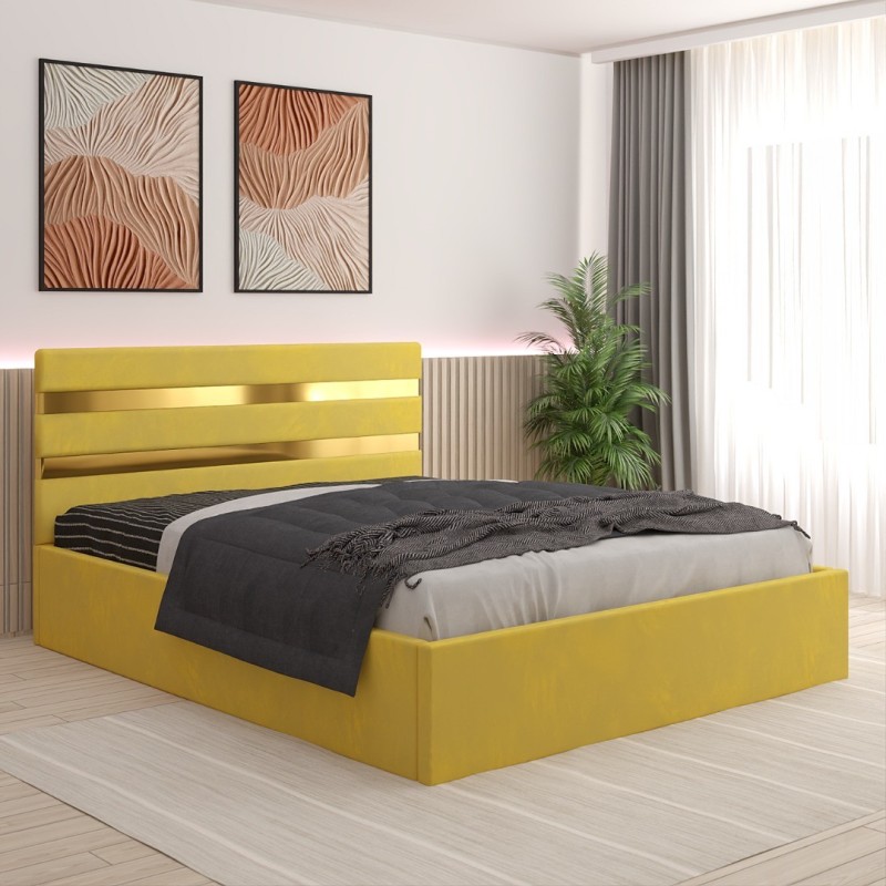 Pat Tapitat Clio Galben + Saltea 20cm Grosime