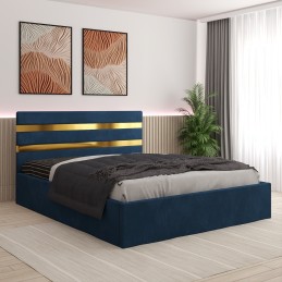 Pat Tapitat Clio Albastru + Saltea 20cm Grosime