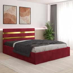 Pat Tapitat Clio Rosu  + Saltea 20cm Grosime