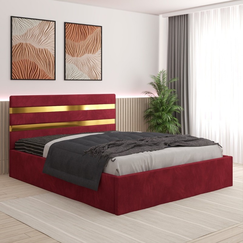 Pat Tapitat Clio Rosu  + Saltea 20cm Grosime