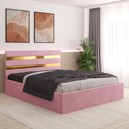 Pat Tapitat Clio Roz + Saltea 20cm Grosime