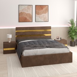 Pat Tapitat Clio Maro + Saltea 20cm Grosime + 2X Noptiere Tapitate