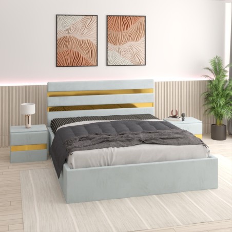 Pat Tapitat Clio Lemon+ Saltea 20cm Grosime + 2X Noptiere Tapitate