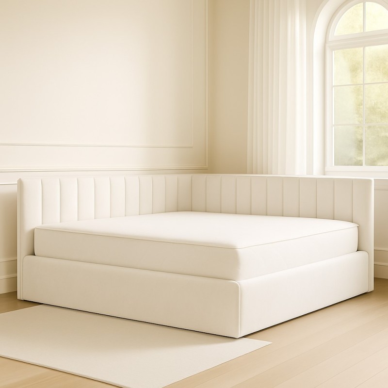Pat Tapitat De Colt Figo Alb Catifea Premium + Saltea Lux Ortopedica