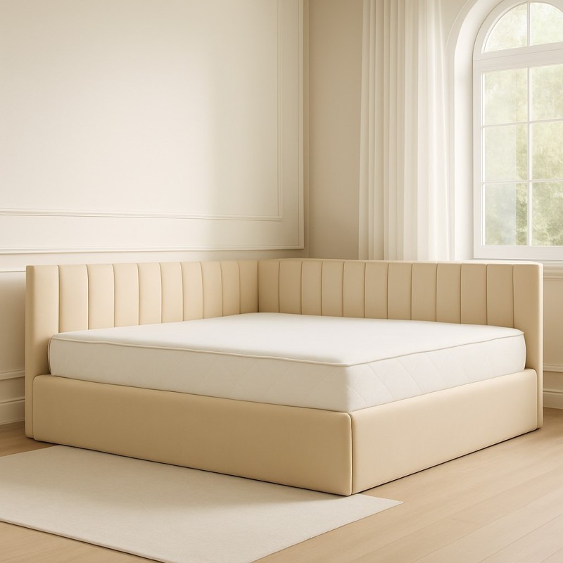 Pat Tapitat De Colt Figo Crem Catifea Premium + Saltea Lux Ortopedica