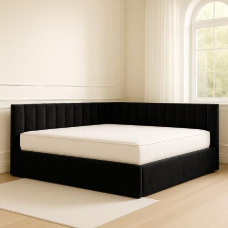 Pat Tapitat De Colt Figo Negru Catifea Premium + Saltea Lux Ortopedica
