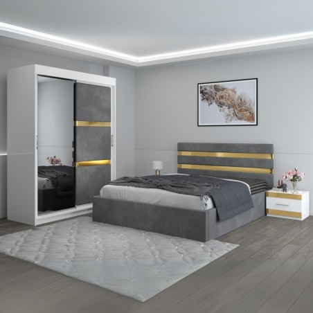 Dormitor Clio Gri Cu Dulap Tapitat