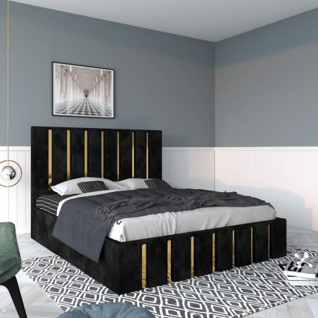 Pat Tapitat Mexic Negru + Saltea 20cm Grosime