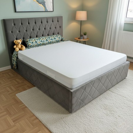 Pat Oscar Gri Petrol cu Lada de Depozitare, Somiera Metalica Rabatabilă + SALTEA 160X200