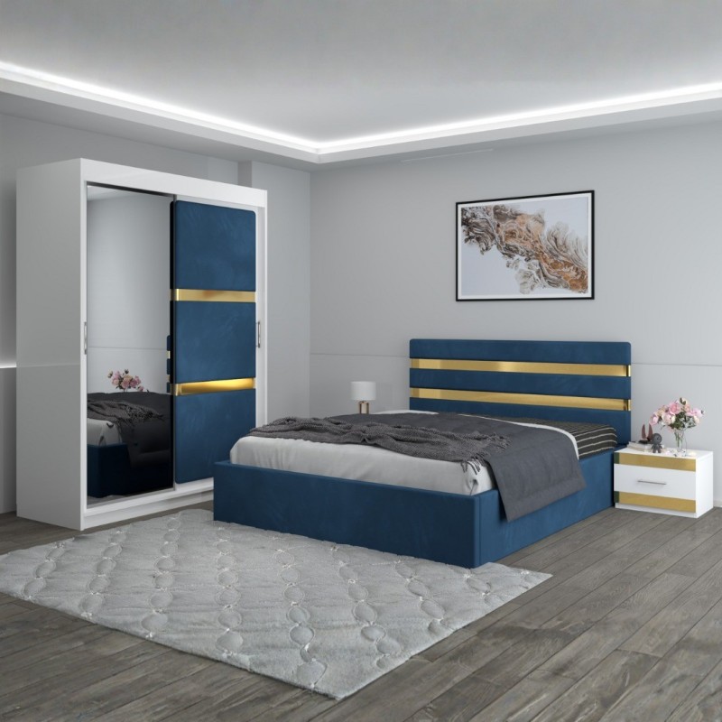Dormitor Clio Albastru Cu Dulap Tapitat