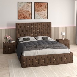 Pat Tapitat Eric Maro + Saltea 20cm Grosime + 2X Noptiere Tapitate