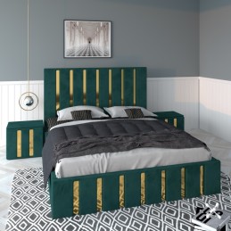 Pat Tapitat Mexic Verde + Saltea Lux Ortopedica + Noptiere Tapitate