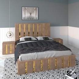 Pat Tapitat Mexic Crem + Saltea Lux Ortopedica + Noptiere Tapitate