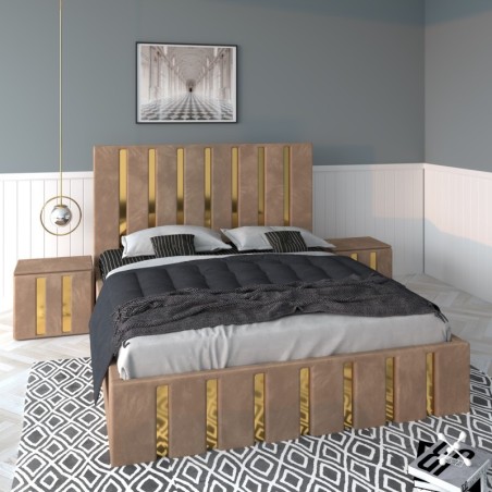 Pat Tapitat Mexic Crem + Saltea Lux Ortopedica + Noptiere Tapitate