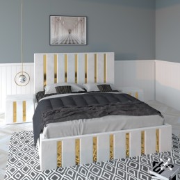 Pat Tapitat Mexic Alb + Saltea Lux Ortopedica + Noptiere Tapitate