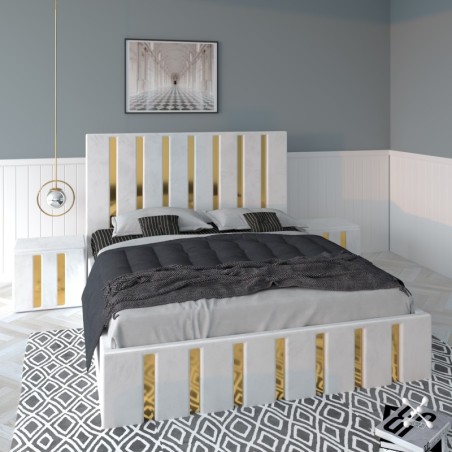 Pat Tapitat Mexic Alb + Saltea Lux Ortopedica + Noptiere Tapitate