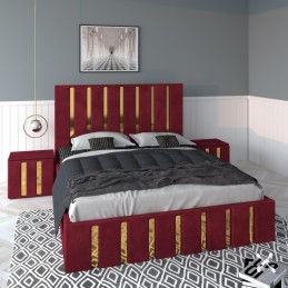 Pat Tapitat Mexic Rosu + Saltea Lux Ortopedica + Noptiere Tapitate