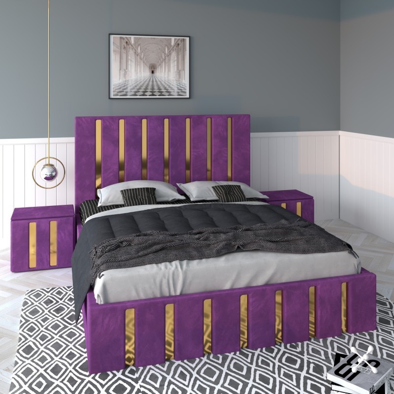 Pat Tapitat Mexic Mov + Saltea Lux Ortopedica + Noptiere Tapitate