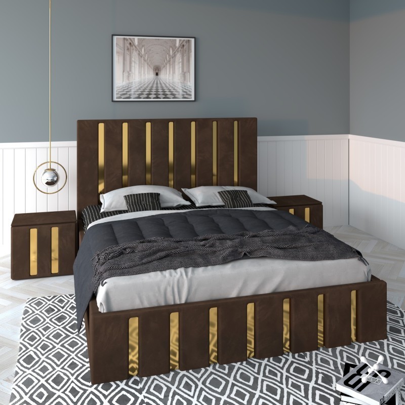 Pat Tapitat Mexic Maro + Saltea Lux Ortopedica + Noptiere Tapitate