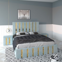 Pat Tapitat Mexic Lemon + Saltea Lux Ortopedica + Noptiere Tapitate