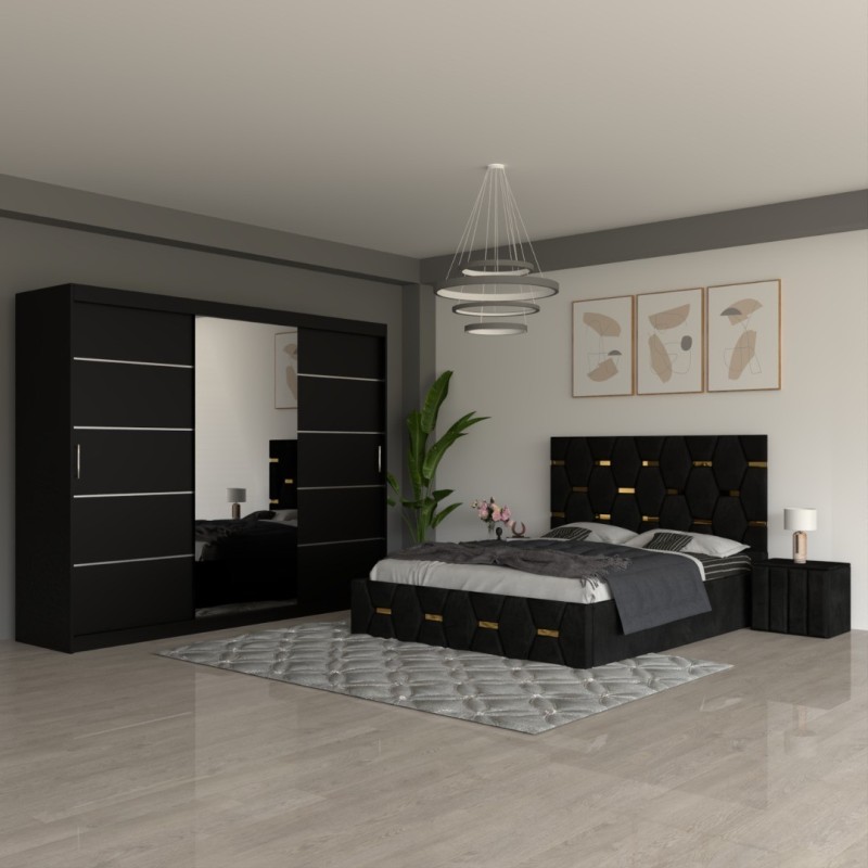 Dormitor Sofia Negru cu Dulap Negru 250cm