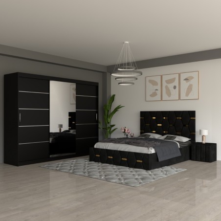 Dormitor Sofia Negru cu Dulap Negru 250cm