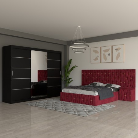 Dormitor Eric Rosu Cu Extensii Dulap Negru 250 cm