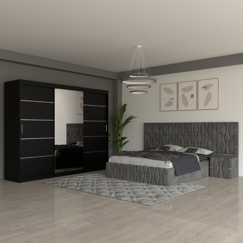 Dormitor Eric Gri Cu Extensii Dulap Negru 250 cm