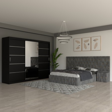 Dormitor Eric Gri Cu Extensii Dulap Negru 250 cm