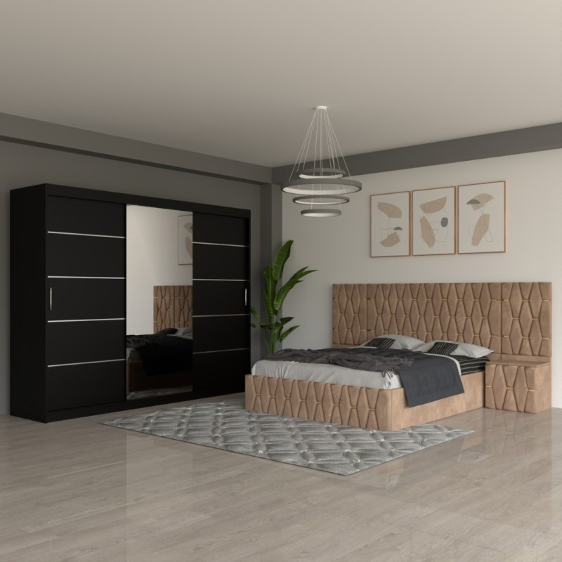 Dormitor Eric Crem Cu Extensii Dulap Negru 250 cm