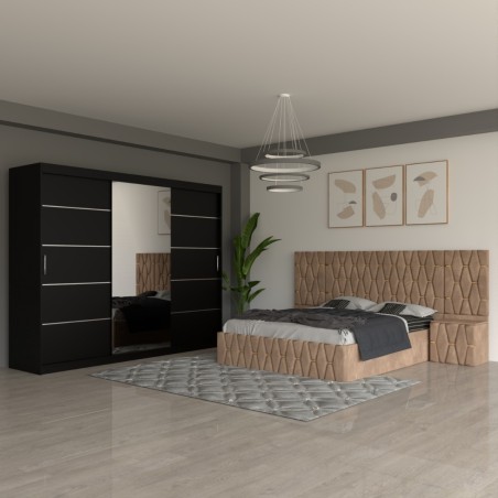 Dormitor Eric Crem Cu Extensii Dulap Negru 250 cm