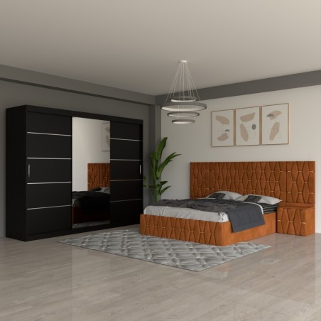 Dormitor Eric Caramiziu Cu Extensii Dulap Negru 250 cm