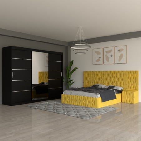 Dormitor Eric Galben Cu Extensii Dulap Negru 250 cm