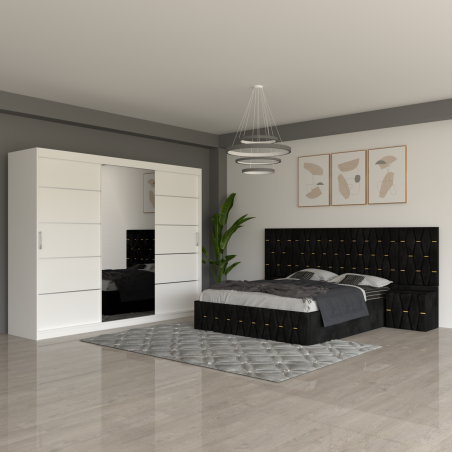 Dormitor Eric Negru Cu Extensii  Dulap Alb 250 cm