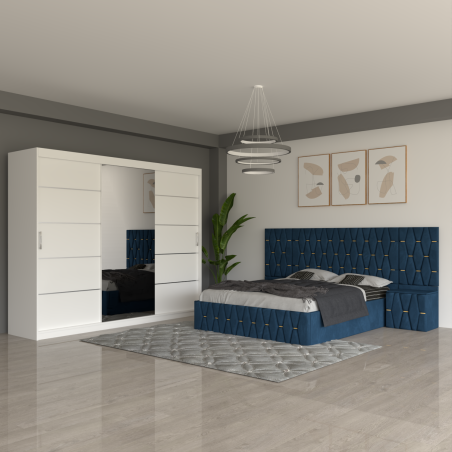 Dormitor Eric Albastru Cu Extensii Dulap Alb 250 cm
