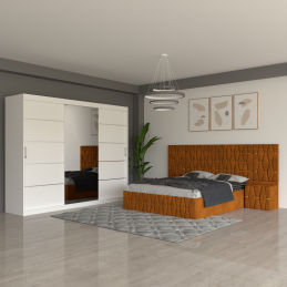 Dormitor Eric Caramiziu Cu Extensii Dulap Alb 250 cm