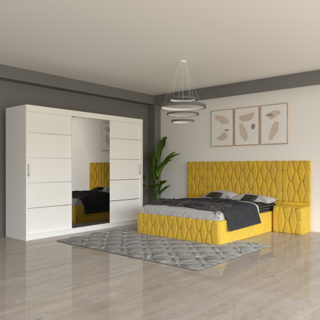 Dormitor Eric Galben Cu Extensii Dulap Alb 250 cm