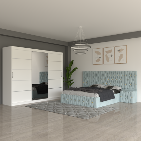 Dormitor Eric Lemon Cu Extensii Dulap Alb 250 cm